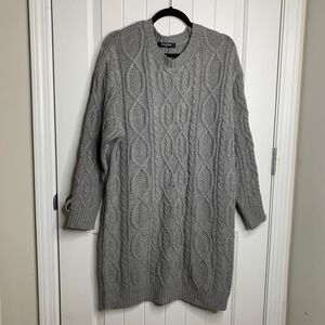 CAARA Gray Cable Knit Sweater Dress Oversized Chunky Long Winter Cozy‎ XS
